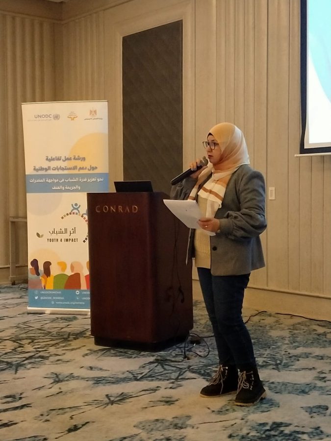 متحدثة في ورشة عمل مكتب الأمم المتحدة المعني بالمخدرات والجريمة